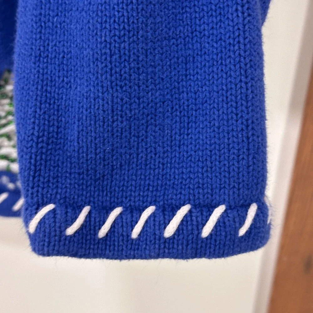 Hampshire Studio Blue Christmas Tree Zipper Cardigan Sweater‎ L Beaded Holiday - Picture 4 of 8